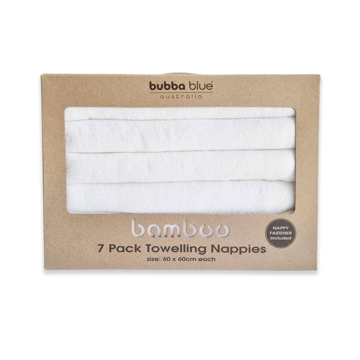 Bamboo White 7 pack Nappies / Towelling Squares - Bubba Blue Australia