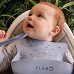PLUM 3 Piece Silicone Bib and Spoon Set - Steel Blue/Denim - Bubba Blue Australia