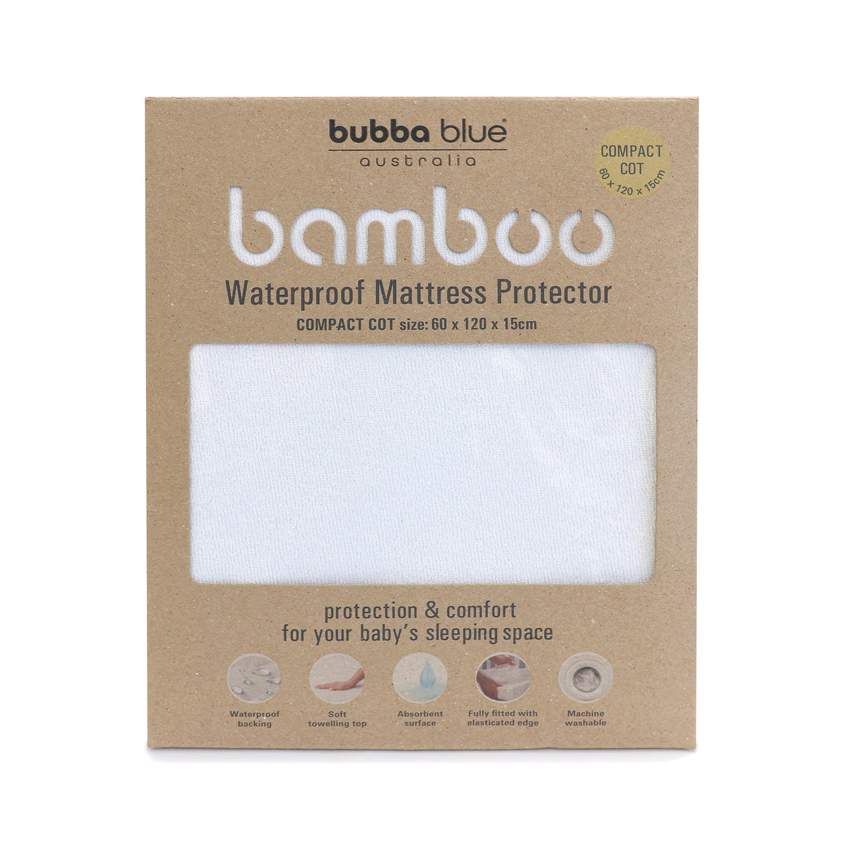 Bamboo White Compact Cot Waterproof Mattress Protector - Bubba Blue Australia