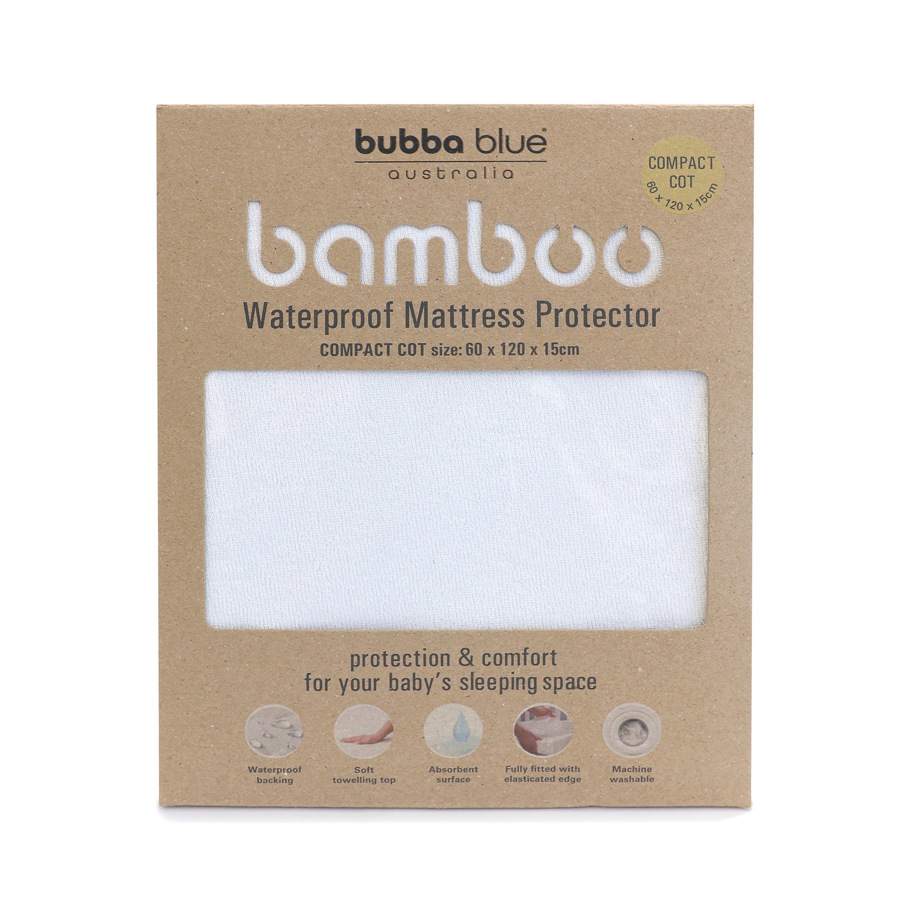 Bamboo White Compact Cot Waterproof Mattress Protector - Bubba Blue Australia