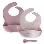 PLUM 3 Piece Silicone Bib and Spoon Set - Dusty Berry/Blush Pink - Bubba Blue Australia