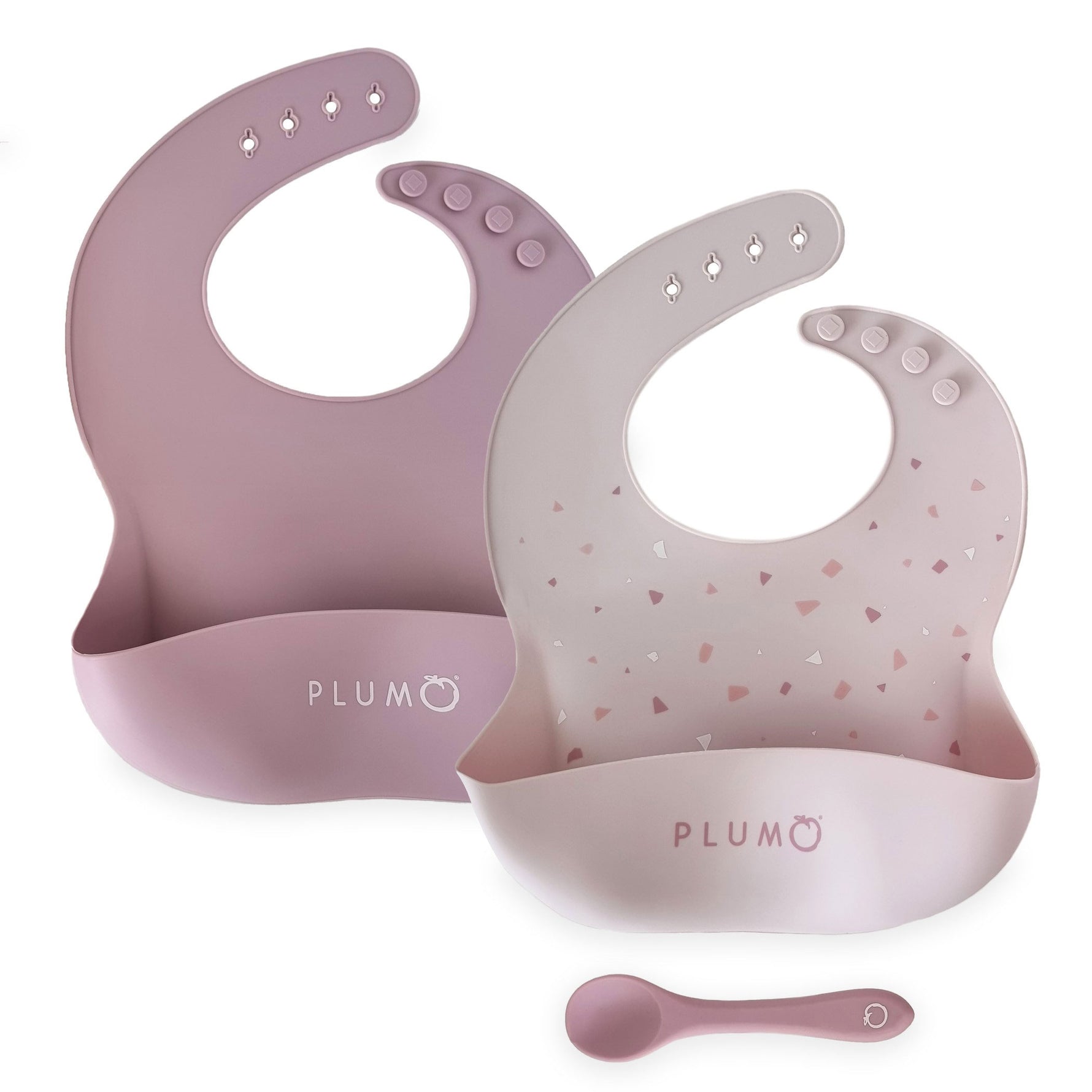 PLUM 3 Piece Silicone Bib and Spoon Set - Dusty Berry/Blush Pink - Bubba Blue Australia