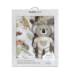 Aussie Animals Koala Muslin Swaddle Wrap and Knit Rattle Toy Gift Set - Bubba Blue Australia