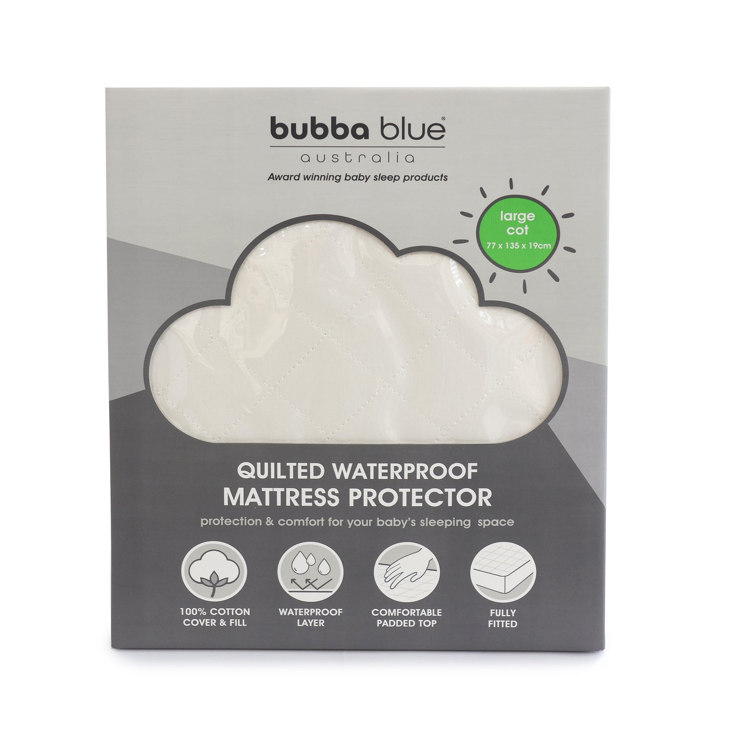Large Cot Waterproof Quilted Mattress Protector - Bubba Blue Australia