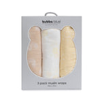 Nordic 3pk Muslin Wraps Vanilla/Latte - Bubba Blue Australia