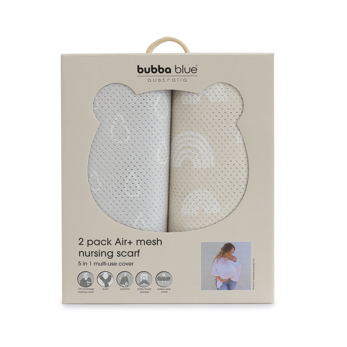 Nordic 2pk AIR+ Mesh Nursing Scarf Grey/Sand - Bubba Blue Australia