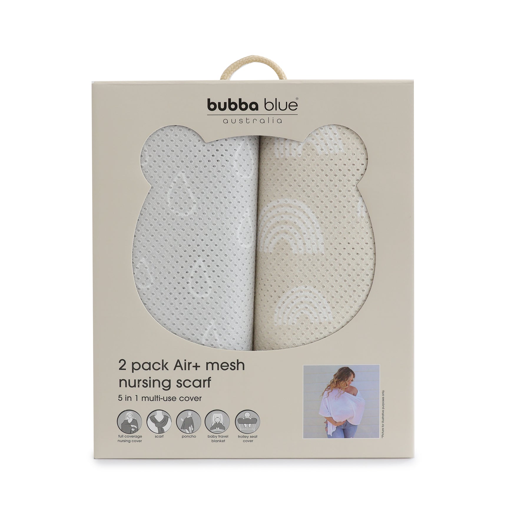 Nordic 2pk AIR+ Mesh Nursing Scarf Grey/Sand - Bubba Blue Australia