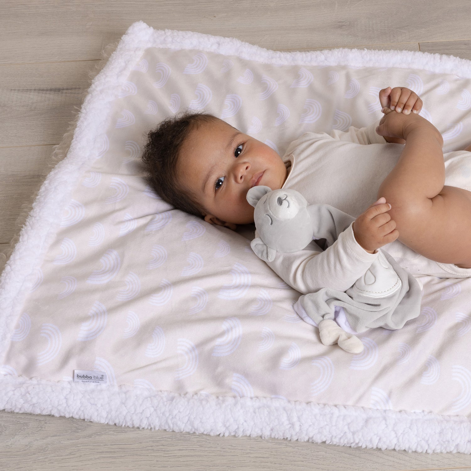 Nordic Velour Cuddle Blanket with Fleece Lining - Sand Rainbow - Bubba Blue Australia