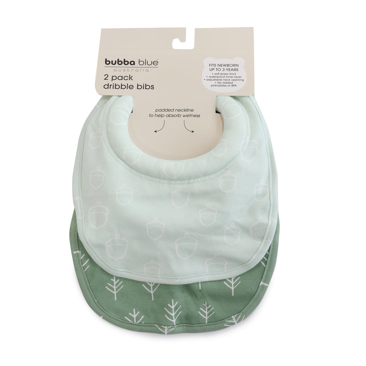 Nordic 2pk Dribble Bibs Avocado/Forest - Bubba Blue Australia