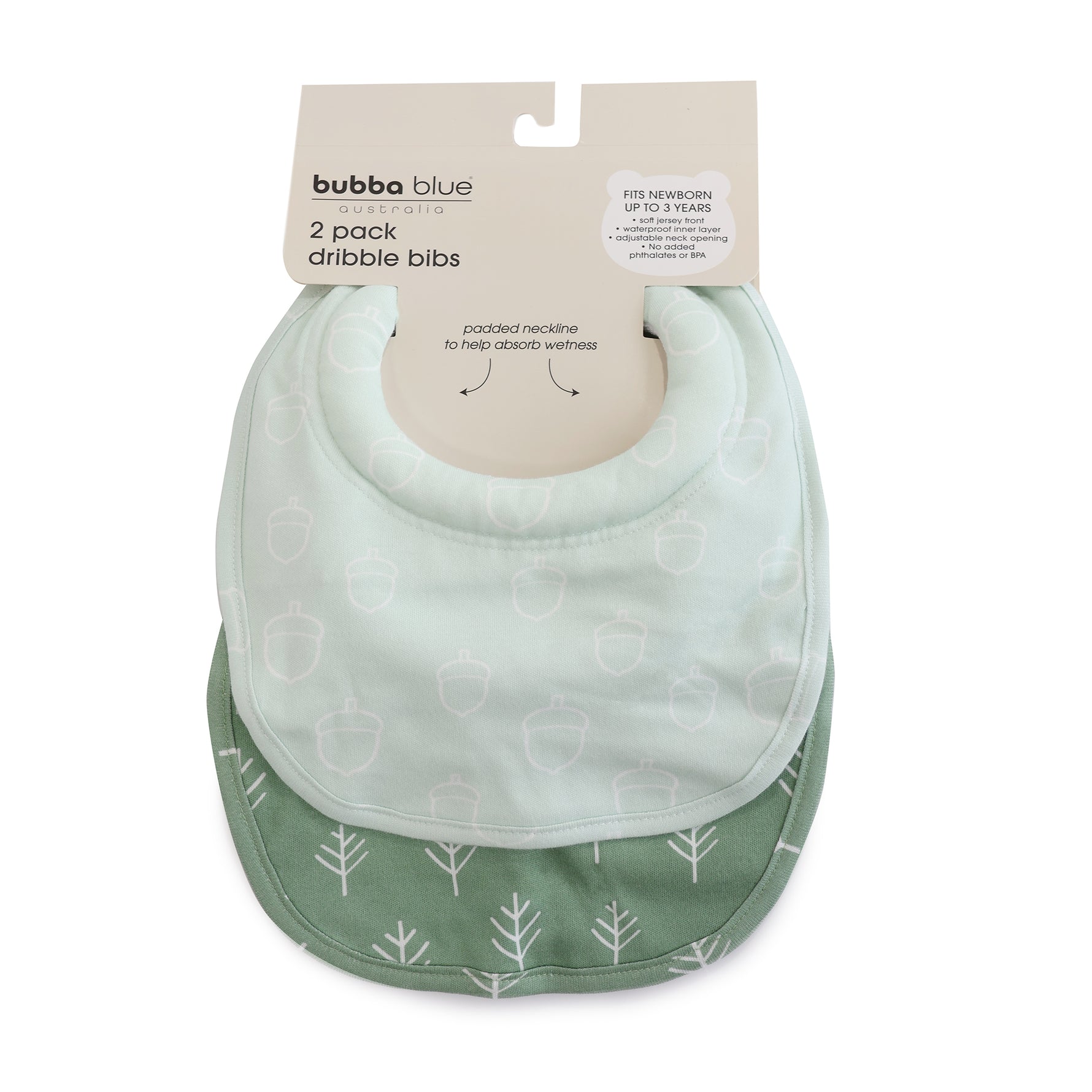 Nordic 2pk Dribble Bibs Avocado/Forest - Bubba Blue Australia