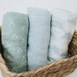 Nordic 3pk Muslin Wraps Dusty Sky/Mint - Bubba Blue Australia