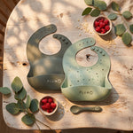 PLUM 3 Piece Silicone Bib and Spoon Set - Olive/Pesto - Bubba Blue Australia
