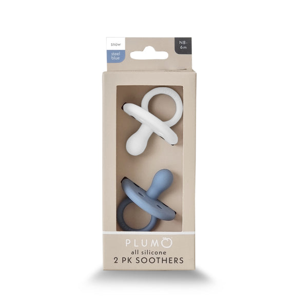 2PK Silicone Soothers - Steel Blue & Snow (0-6M)