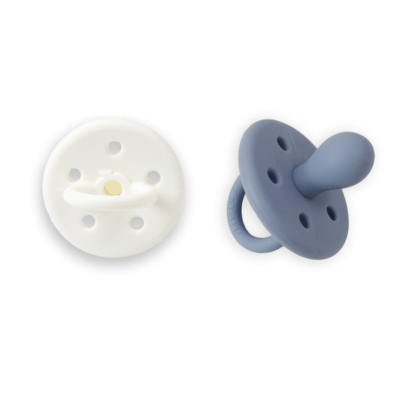 2PK Silicone Soothers - Steel Blue & Snow (0-6M)