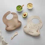 PLUM 3 Piece Silicone Bib and Spoon Set - Sand/Nutmeg - Bubba Blue Australia