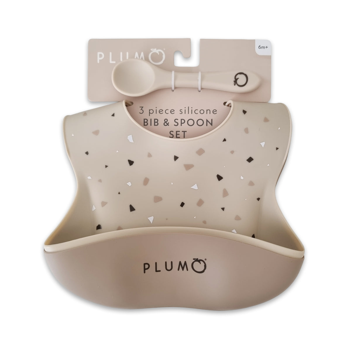 PLUM 3 Piece Silicone Bib and Spoon Set - Sand/Nutmeg - Bubba Blue Australia