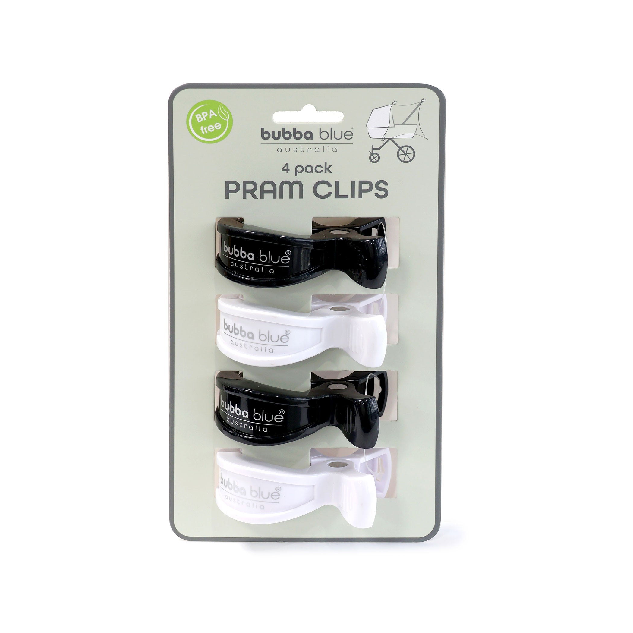 4 Pack Pram Clips - Unisex Pack Black & White