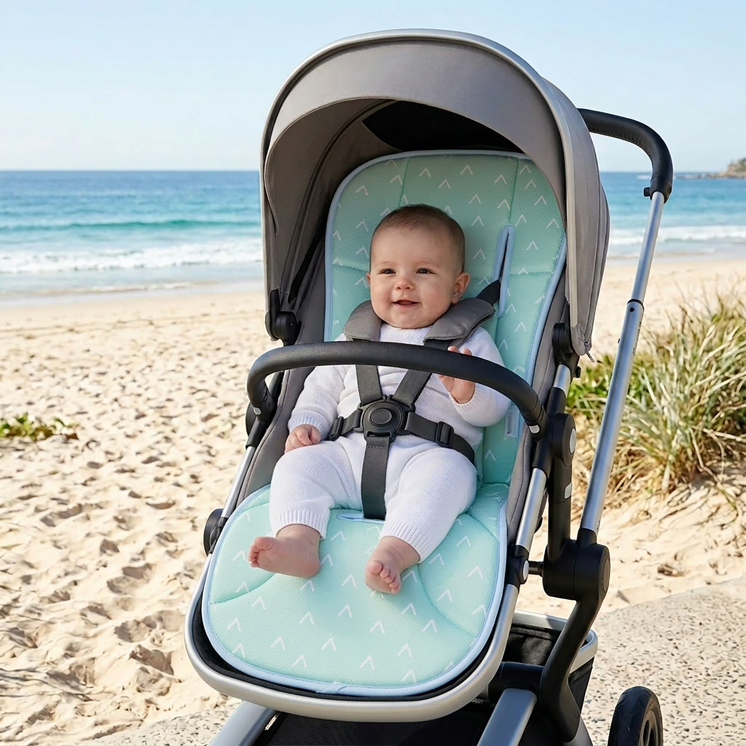 Nordic AIR+ Reversible Pram Liner - Sky/Mint - Bubba Blue Australia
