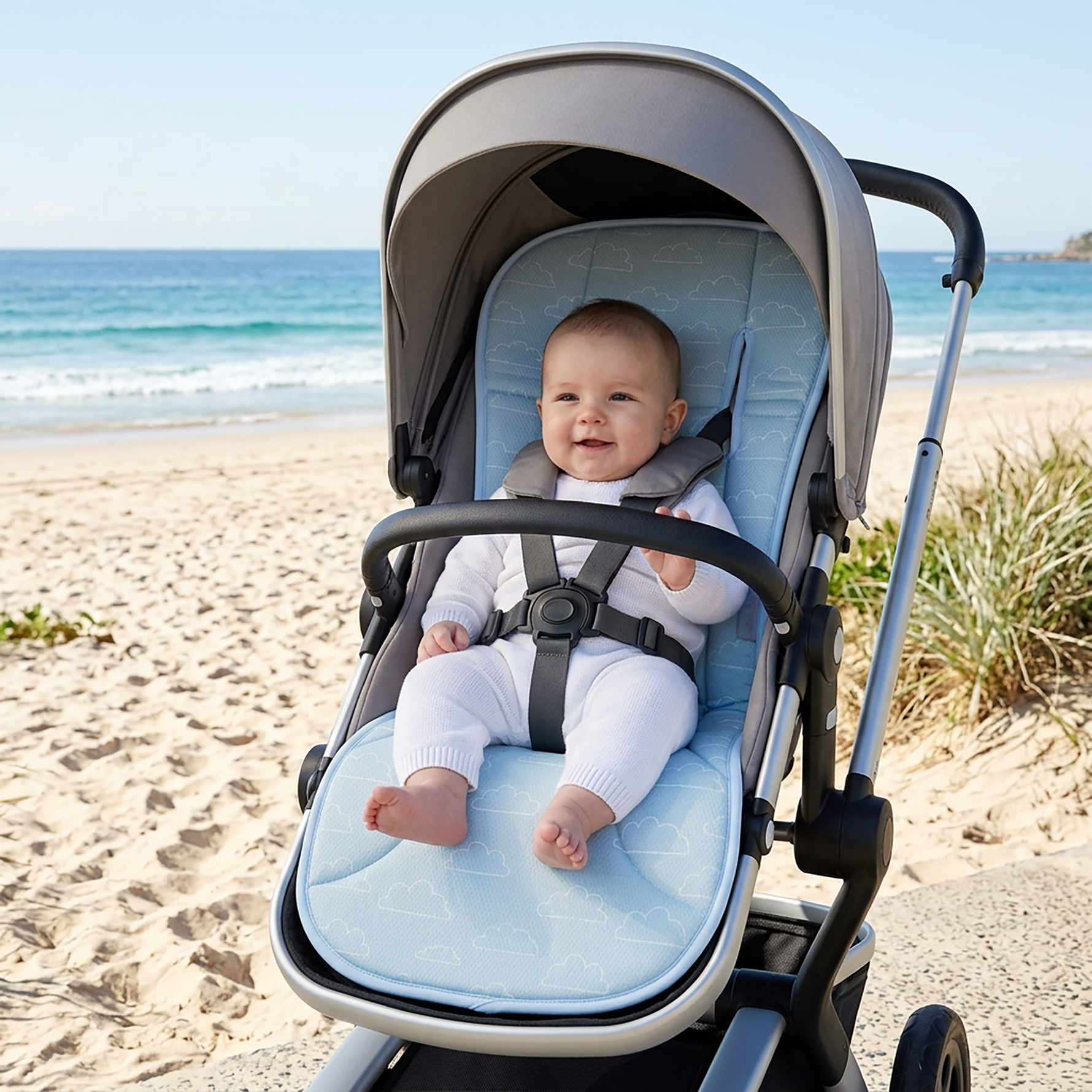 Nordic AIR+ Reversible Pram Liner - Sky/Mint - Bubba Blue Australia