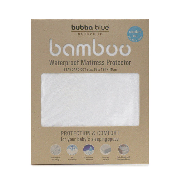 Bamboo White Standard Cot Waterproof Mattress Protector - Bubba Blue Australia