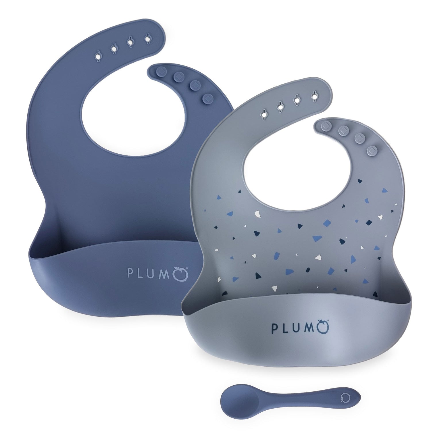 PLUM 3 Piece Silicone Bib and Spoon Set - Steel Blue/Denim - Bubba Blue Australia