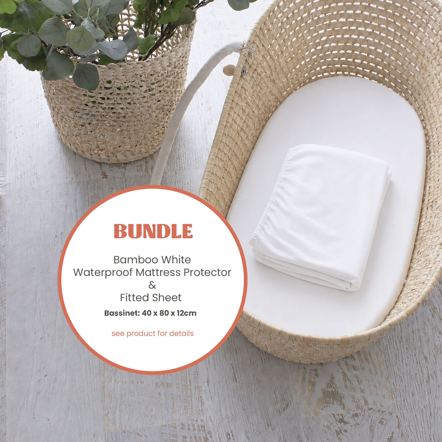 Bamboo White Bassinet Waterproof Mattress Protector & Fitted Sheet Bundle - Bubba Blue Australia