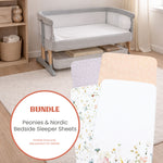 4x Jersey Bedside Sleeper Fitted Sheets Bundle - Peonies & Nordic Peach/Lilac - Bubba Blue Australia