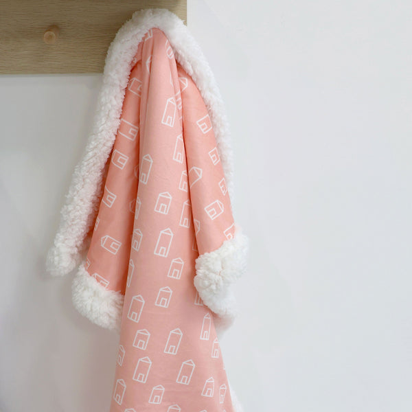 Nordic Velour Cuddle Blanket with Fleece Lining - Coral