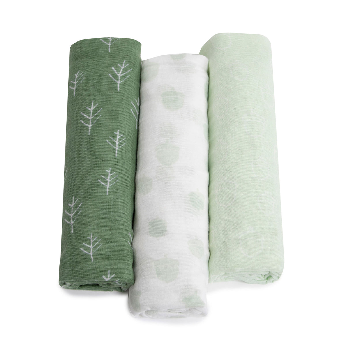 Nordic 3pk Muslin Wraps Avocado/Forest - Bubba Blue Australia