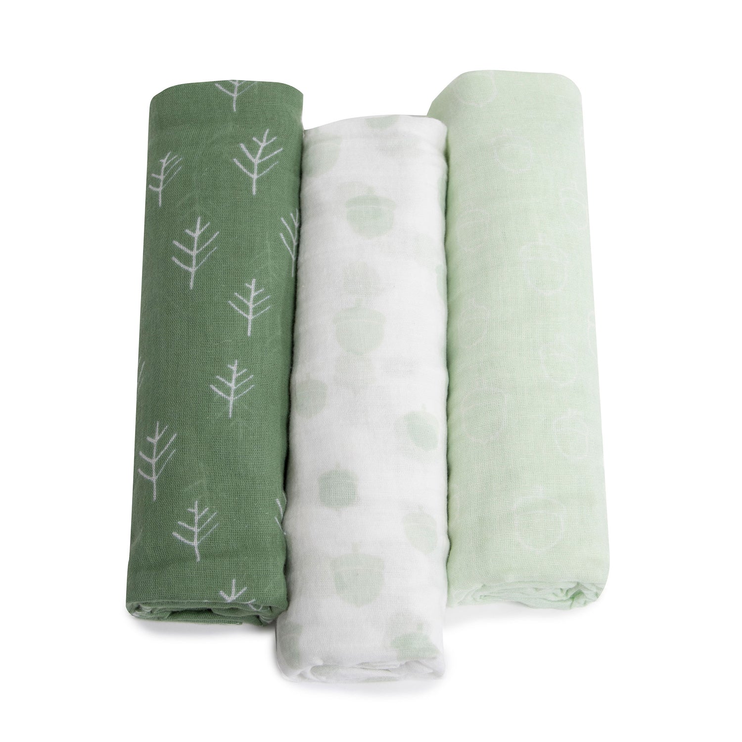 Nordic 3pk Muslin Wraps Avocado/Forest - Bubba Blue Australia
