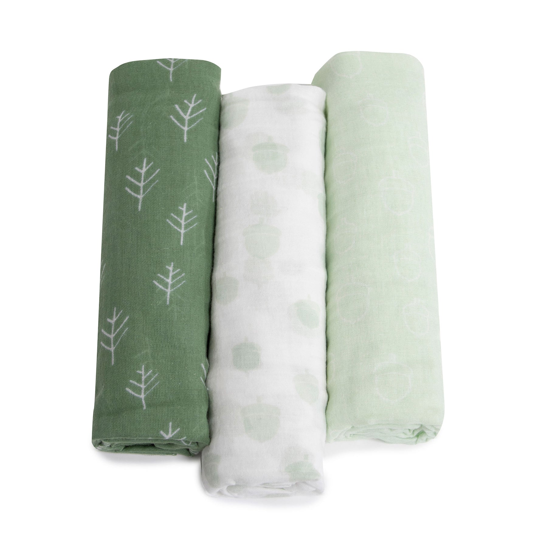 Nordic 3pk Muslin Wraps Avocado/Forest - Bubba Blue Australia