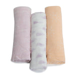 Nordic 3pk Muslin Wraps Peach/Lilac - Bubba Blue Australia