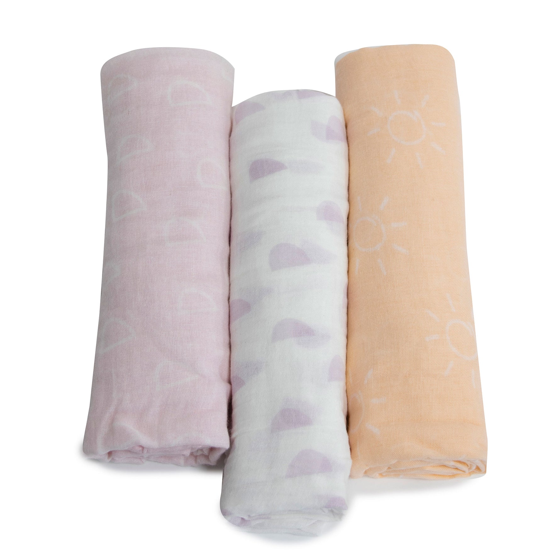 Nordic 3pk Muslin Wraps Peach/Lilac - Bubba Blue Australia