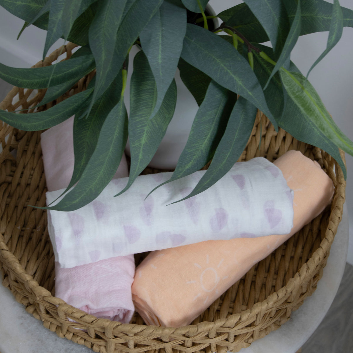 Nordic 3pk Muslin Wraps Peach/Lilac - Bubba Blue Australia