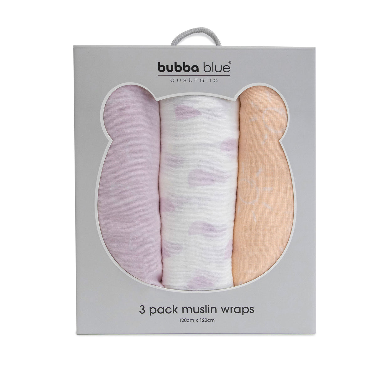 Nordic 3pk Muslin Wraps Peach/Lilac - Bubba Blue Australia