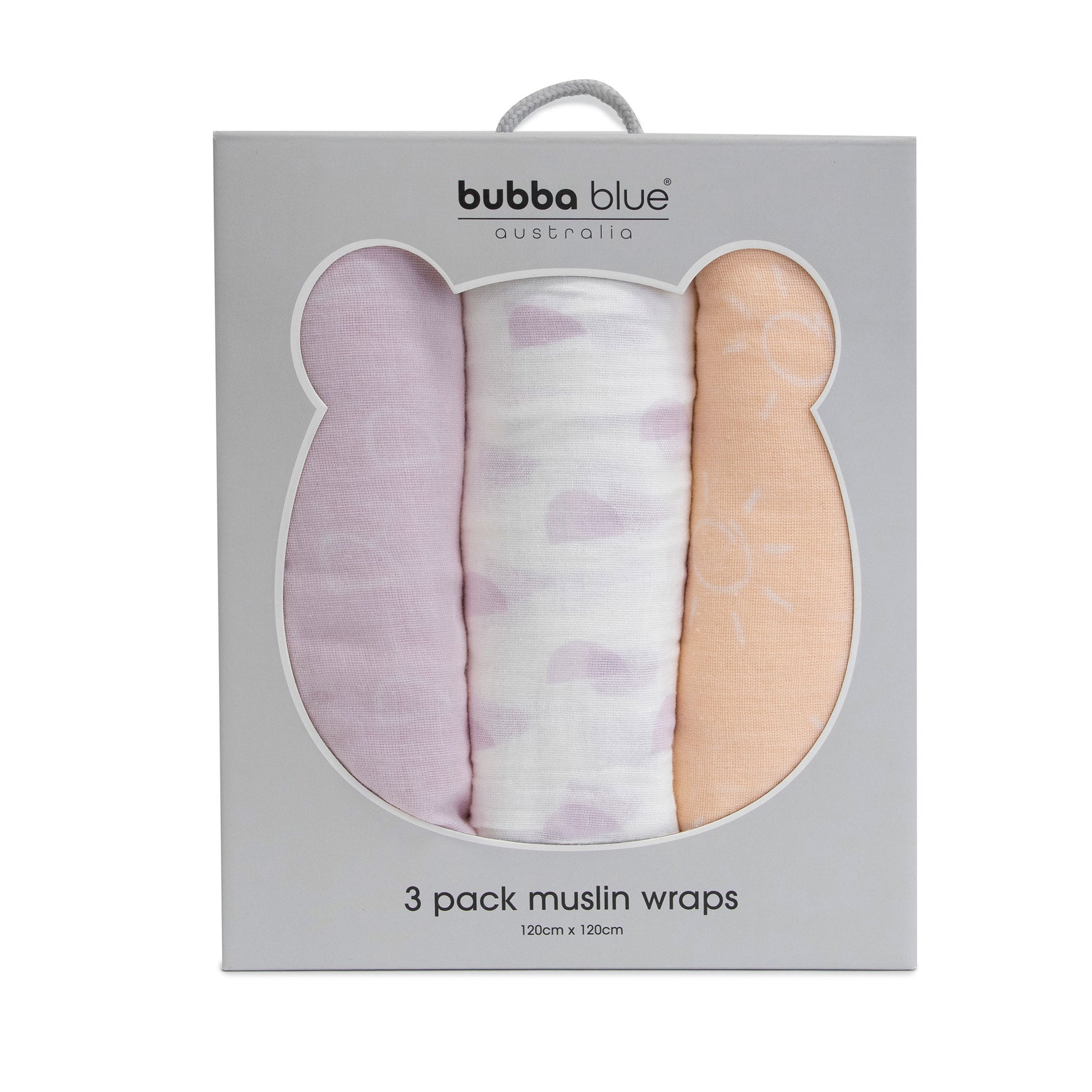 Nordic 3pk Muslin Wraps Peach/Lilac - Bubba Blue Australia