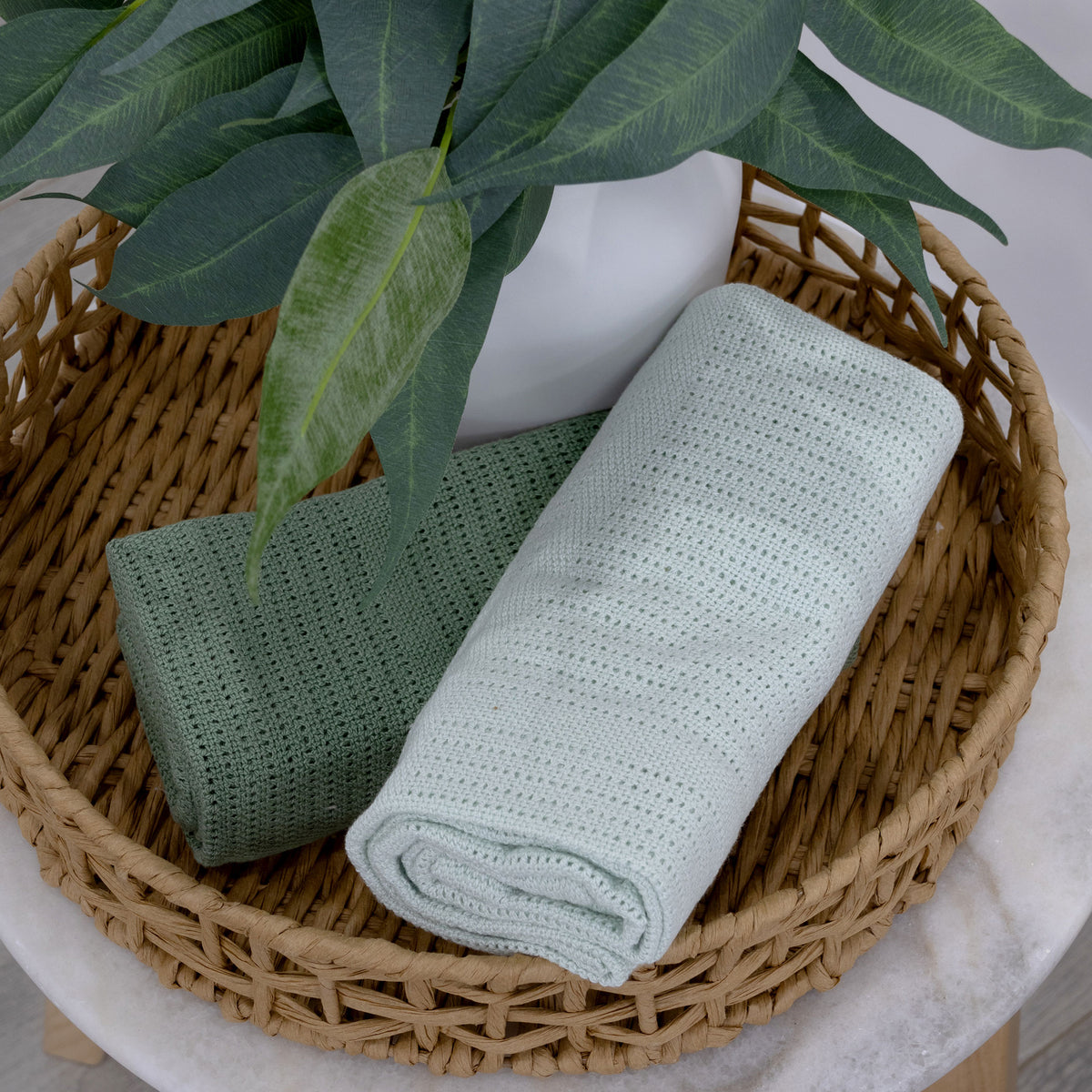 Nordic 2pk Cellular Blanket Avocado/Forest - Bubba Blue Australia