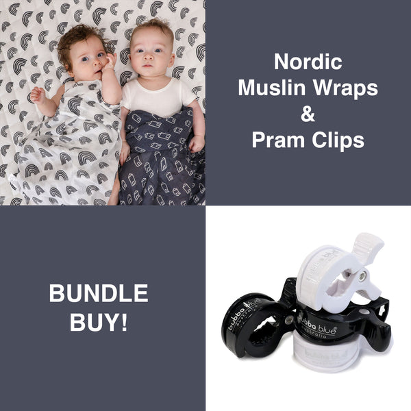 Nordic Muslin Wraps & Pram Clips Bundle - Charcoal/White