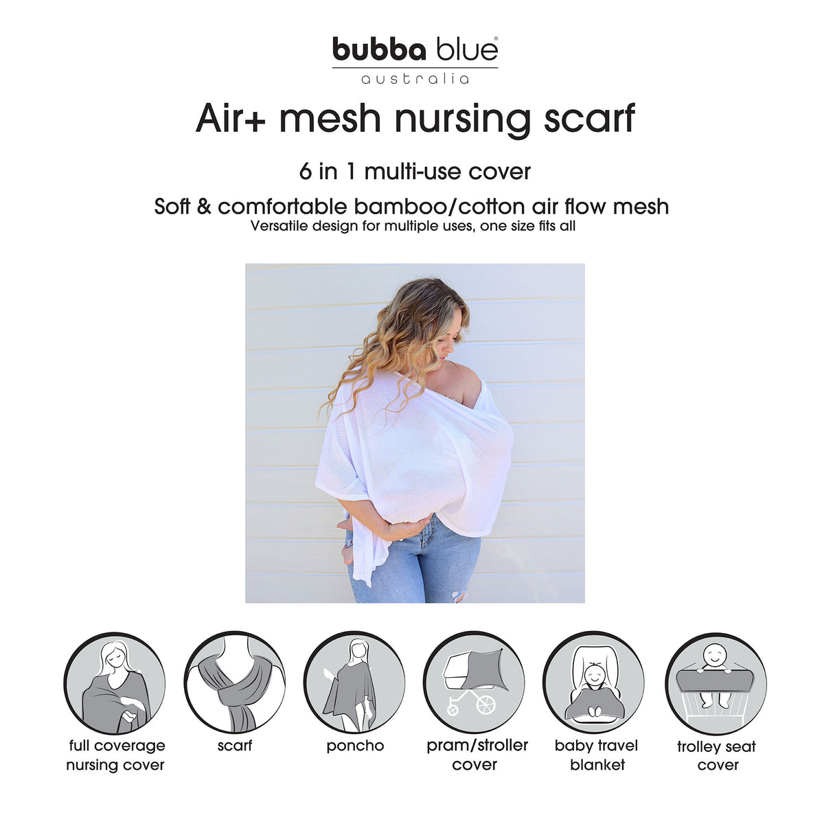 Nordic 2pk AIR+ Mesh Nursing Scarf Grey/Sand - Bubba Blue Australia