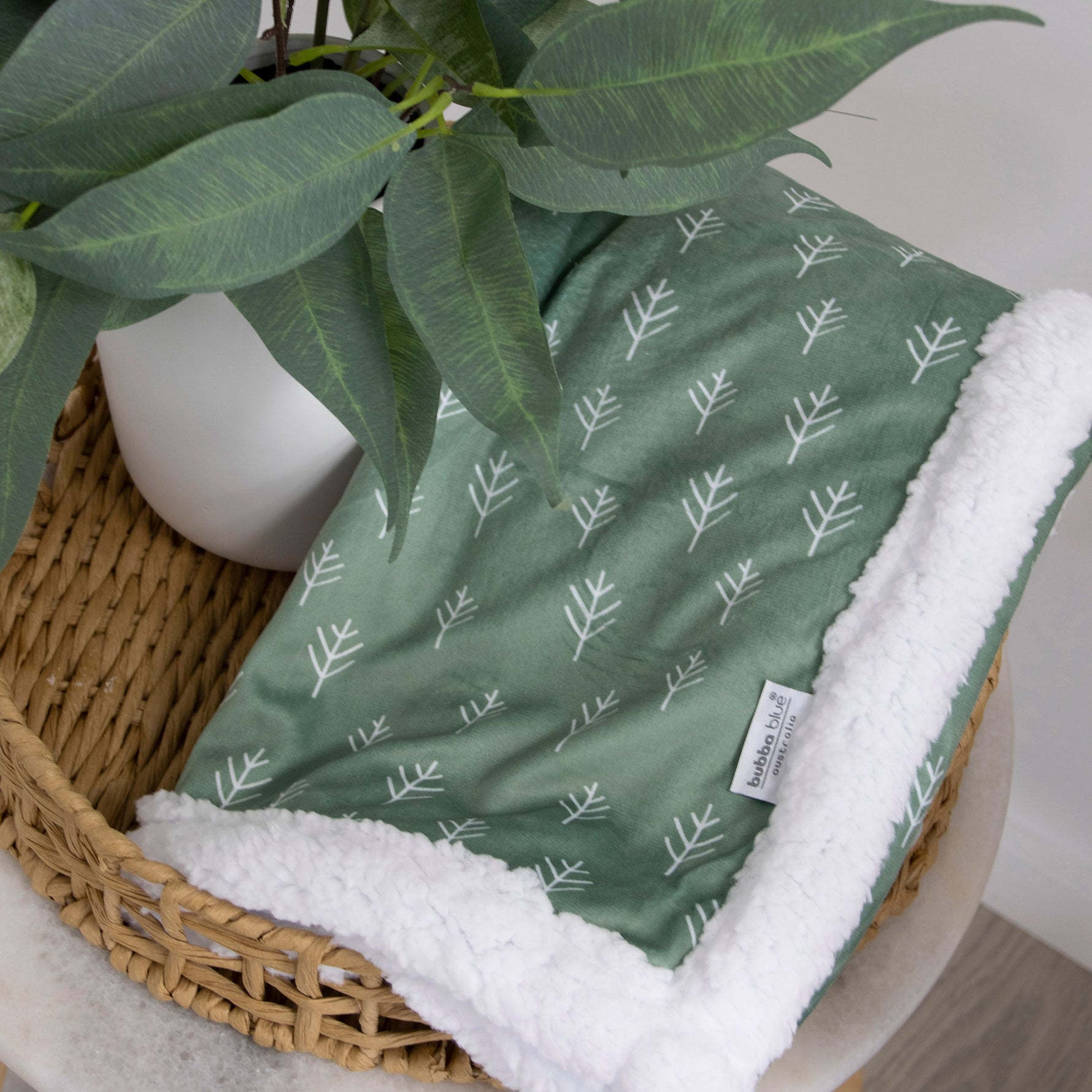 Nordic Velour Cuddle Blanket with Fleece Lining - Avocado/Forest - Bubba Blue Australia