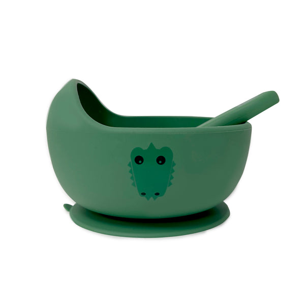 Aussie Animals Silicone Duck Egg Bowl and Spoon Set (Crocodile) - Green