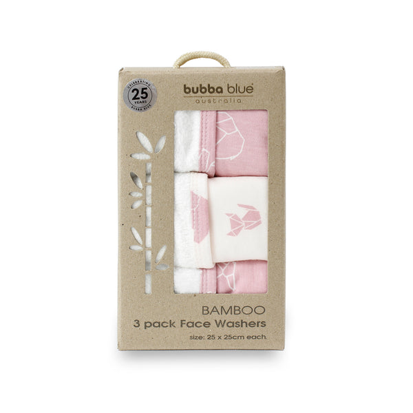 Origami Bamboo 3pk Face Washers - Berry