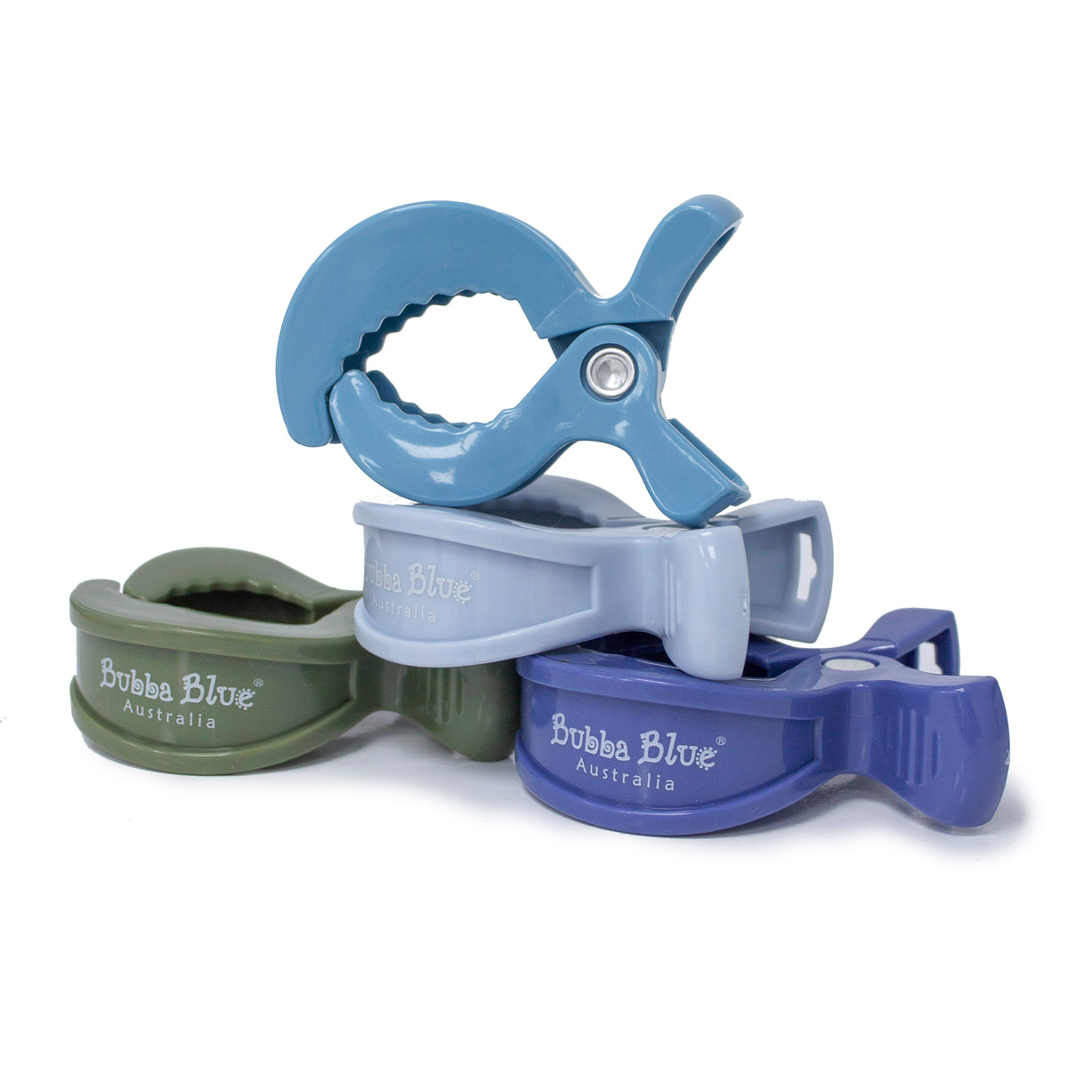 4pk Pram Clips Boy Pack - Dusty Blue/Teal/Navy/Pesto - Bubba Blue Australia