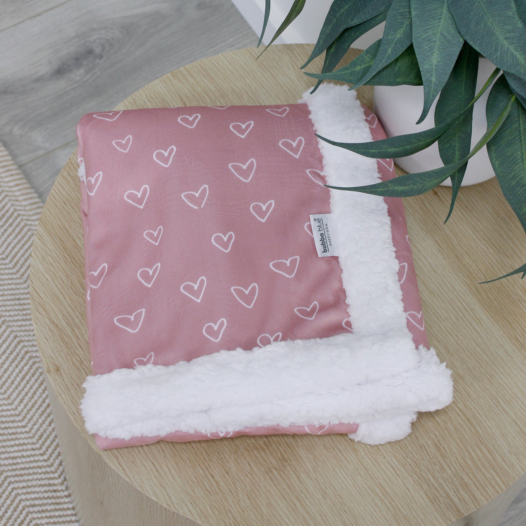 Nordic Velour Cuddle Blanket with Fleece Lining - Berry Heart - Bubba Blue Australia