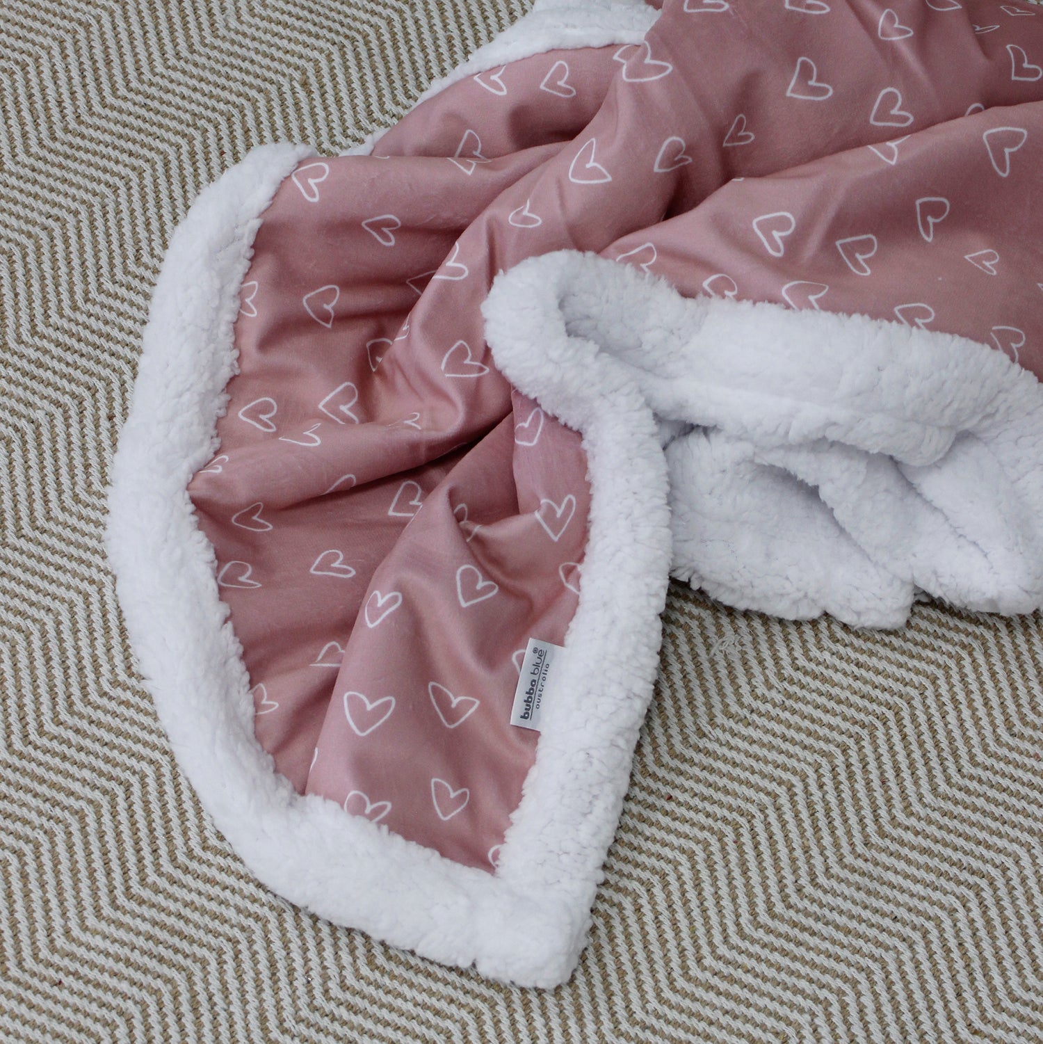 Nordic Velour Cuddle Blanket with Fleece Lining - Berry Heart - Bubba Blue Australia