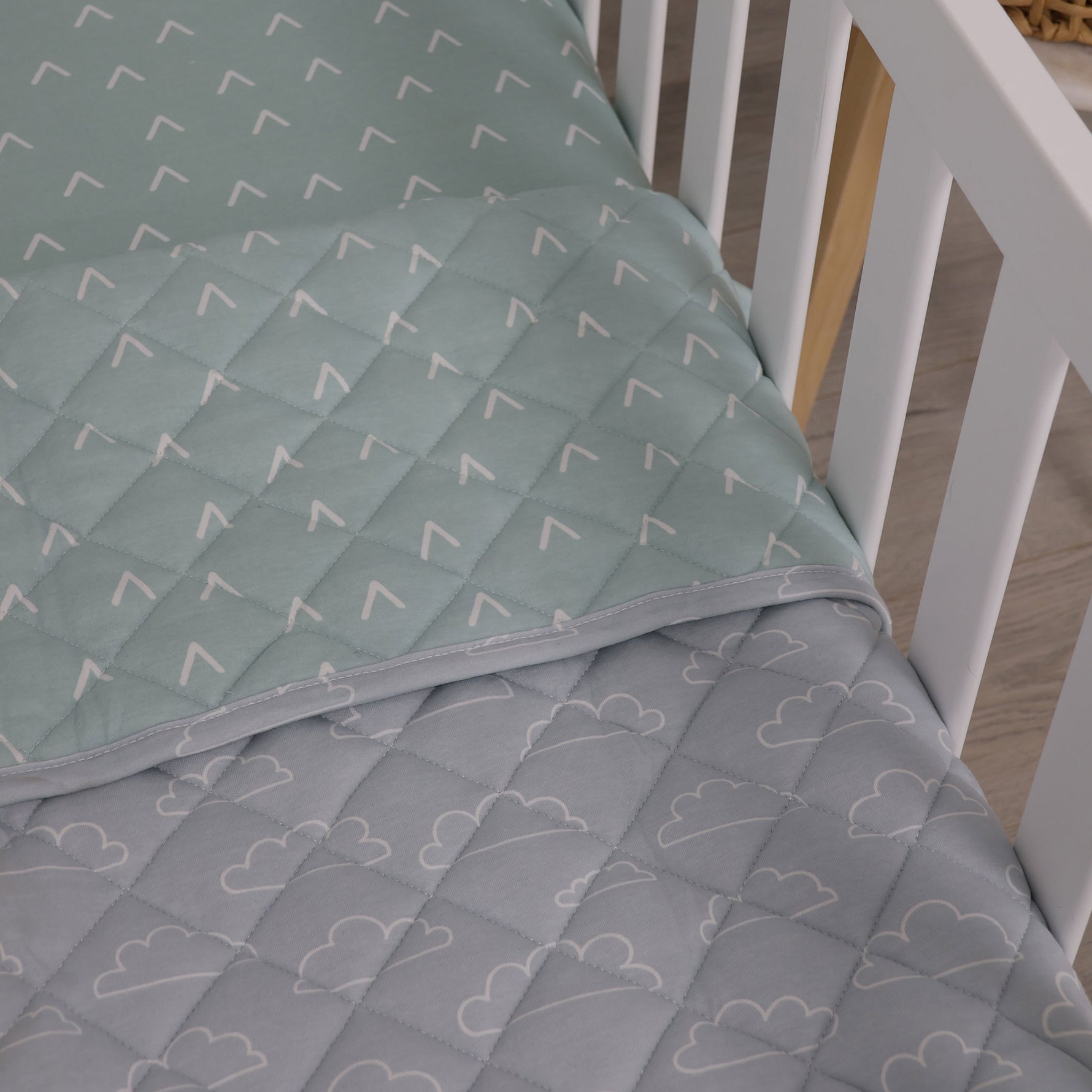 Nordic Reversible Cot Quilt - Dusty Sky/Mint - Bubba Blue Australia