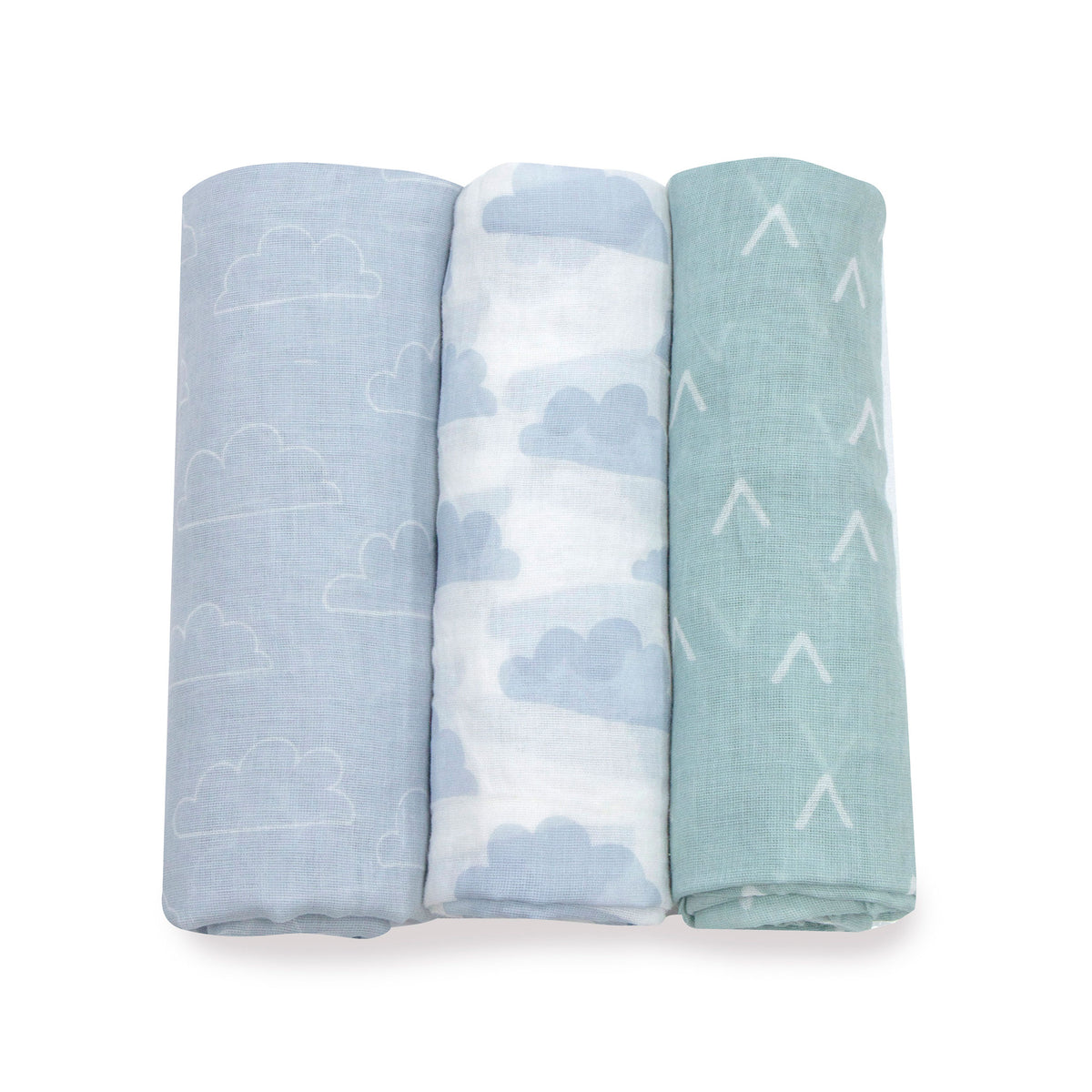 Nordic 3pk Muslin Wraps Dusty Sky/Mint - Bubba Blue Australia