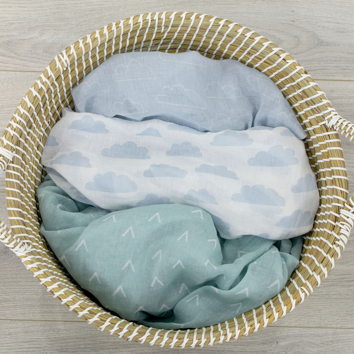 Nordic 3pk Muslin Wraps Dusty Sky/Mint - Bubba Blue Australia