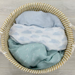 Nordic 3pk Muslin Wraps Dusty Sky/Mint - Bubba Blue Australia