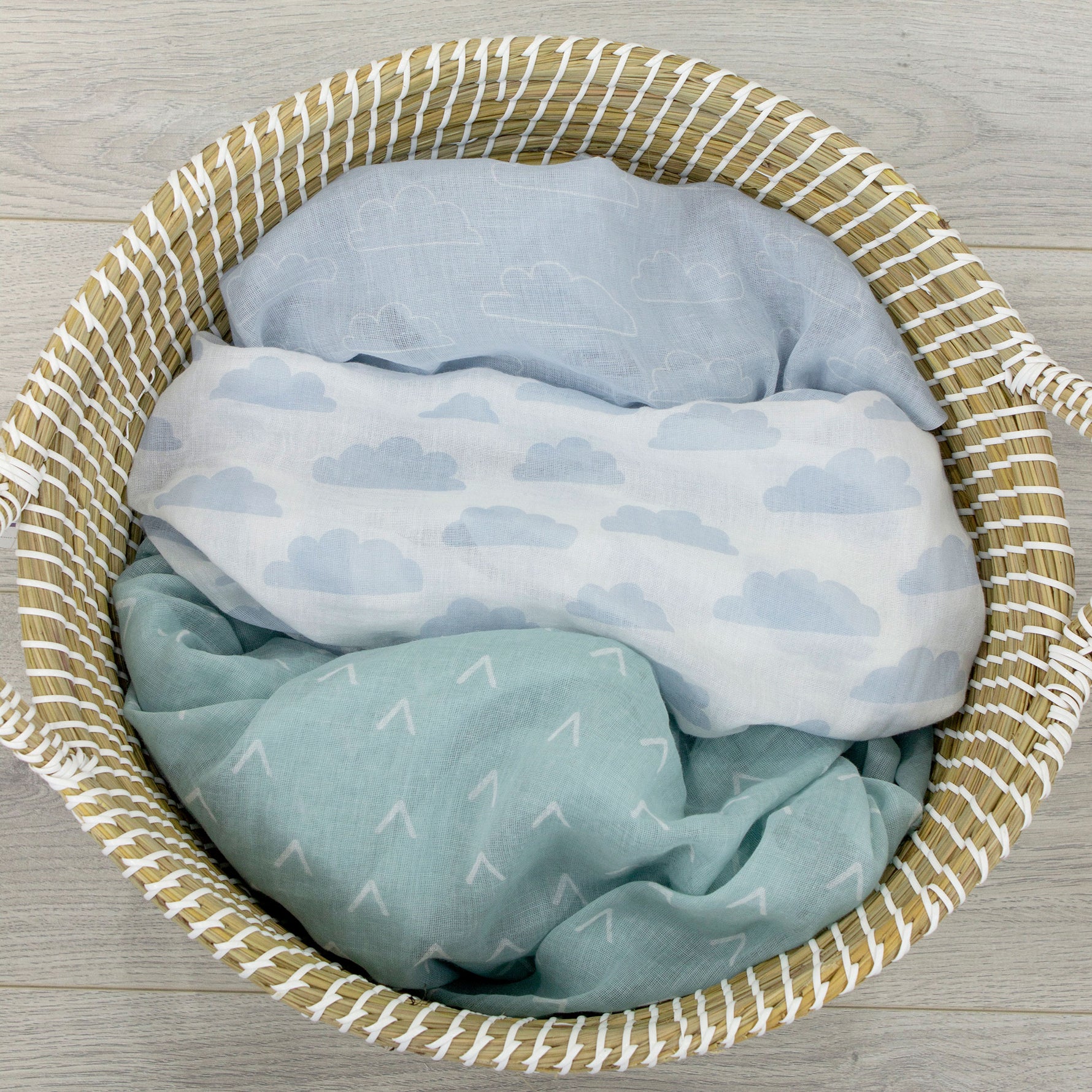 Nordic 3pk Muslin Wraps Dusty Sky/Mint - Bubba Blue Australia